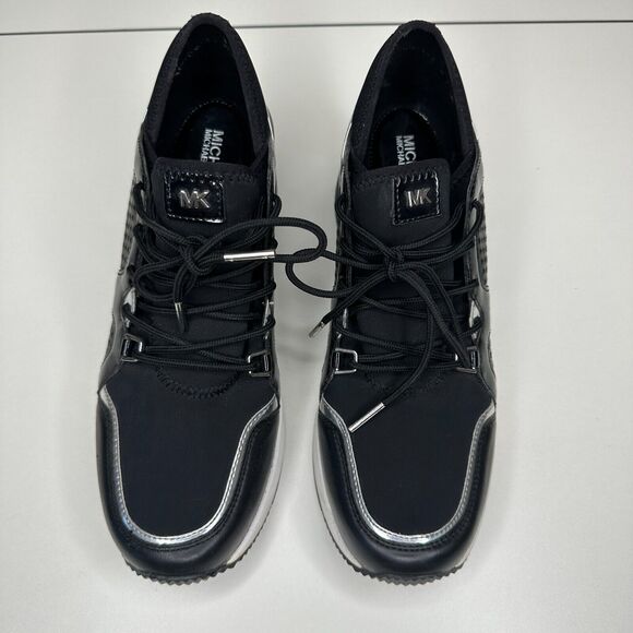 Michael Kors Black Scout Trainer Scuba Leather Wedge Sneaker Star Design 9 - Picture 16 of 16